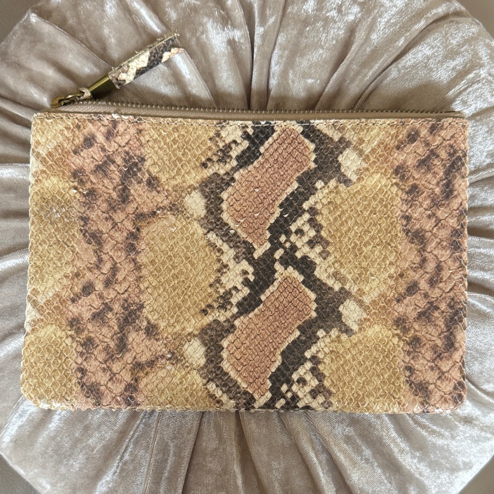 Madewell Snake Print Clutch in Tan and Brown